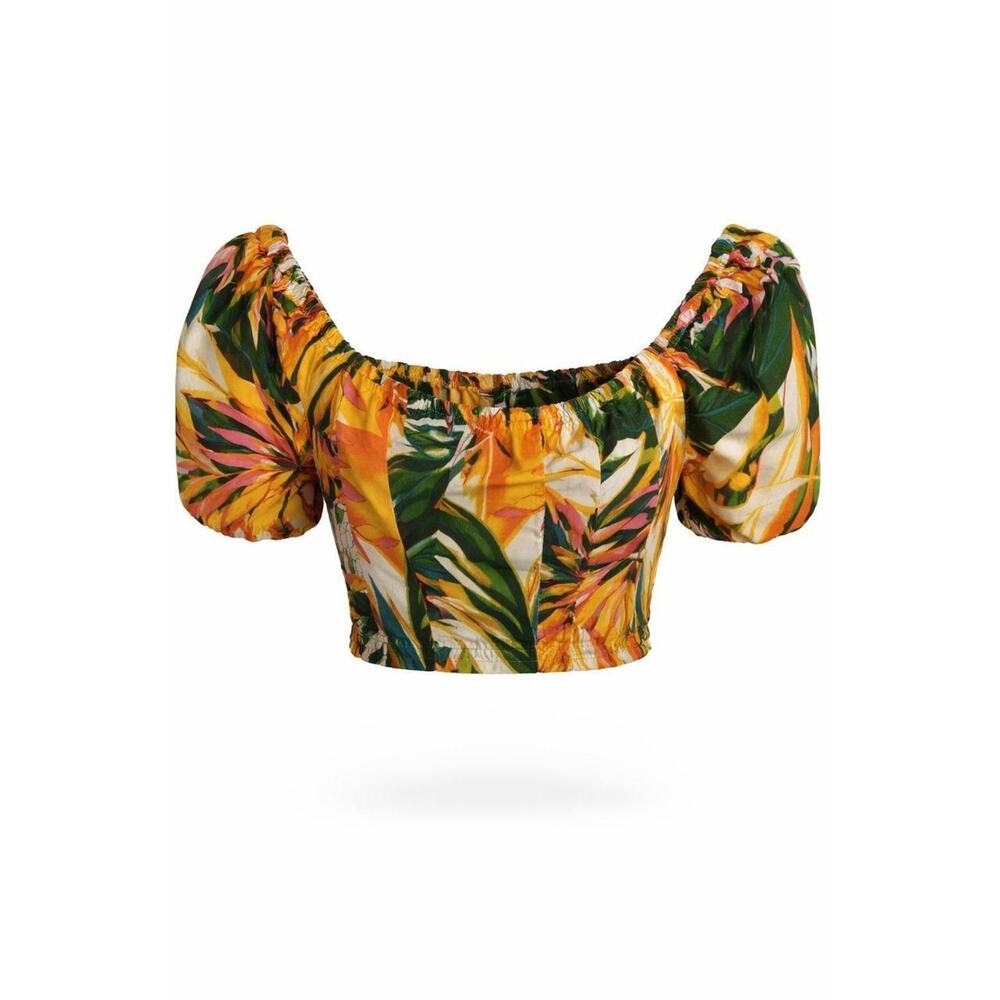 Walter Baker NWT Tropical Puff Sleeve Crop Top Resort Vacation Size M